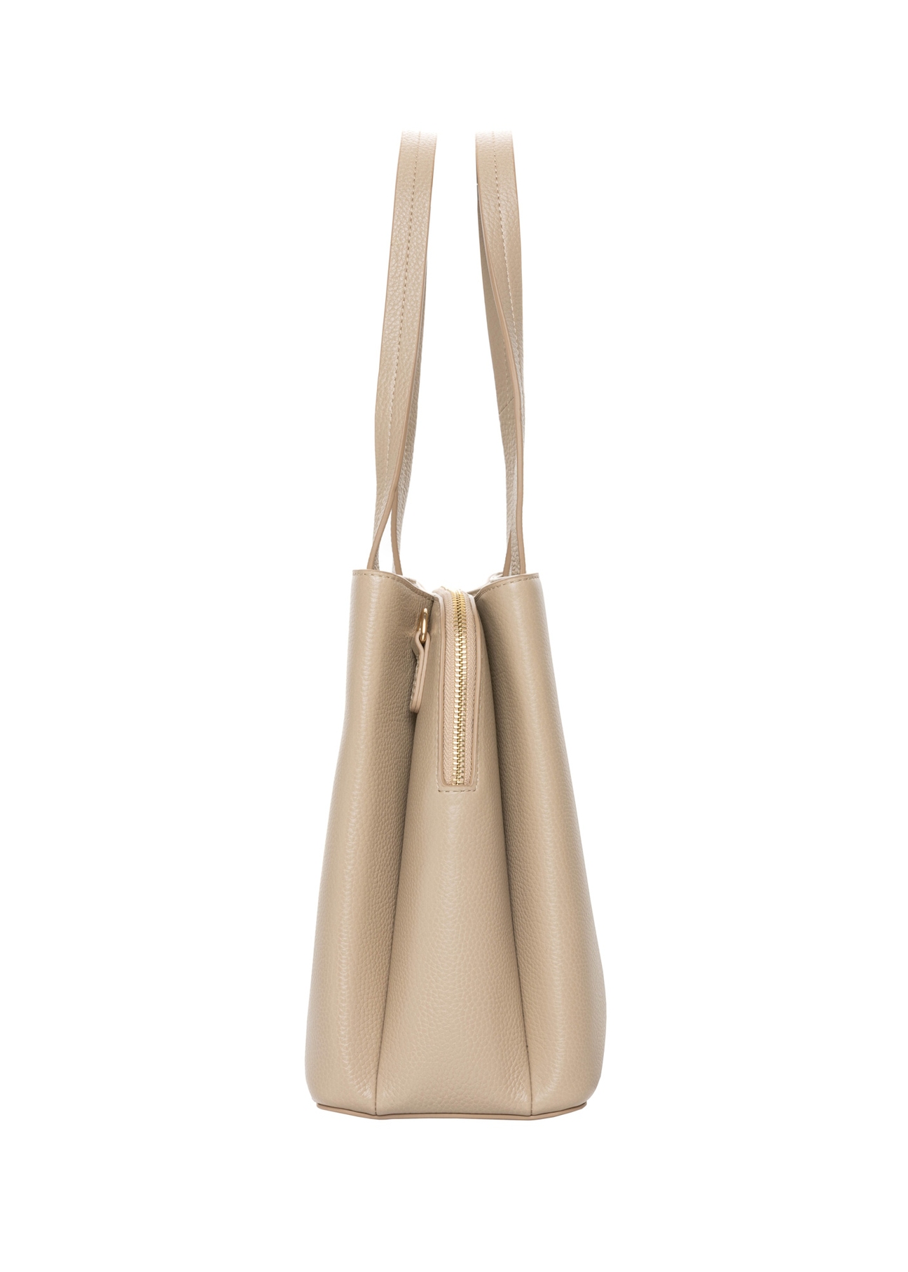 Beżowa skórzana torebka shopper TORES-1342-1B(Z26), widok produktu z boku na jasnym tle.