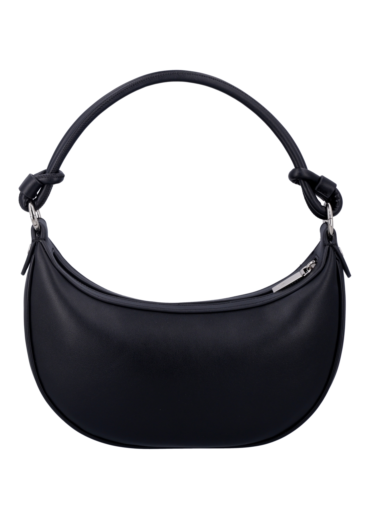 Czarna mała torebka damska hobo TOREC-1097-99(Z26), widok produktu z tyłu na białym tle.
