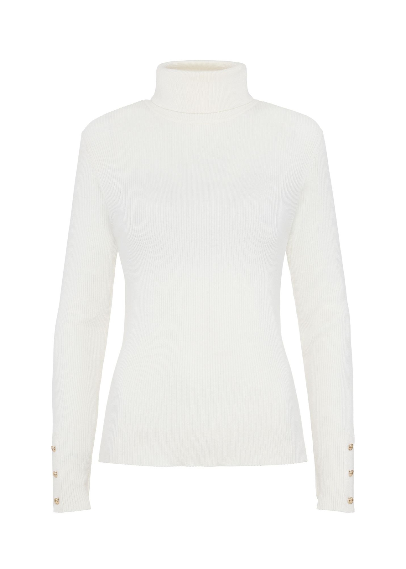 Kremowy sweter damski z golfem SWEDT-0209-12(Z24)-04