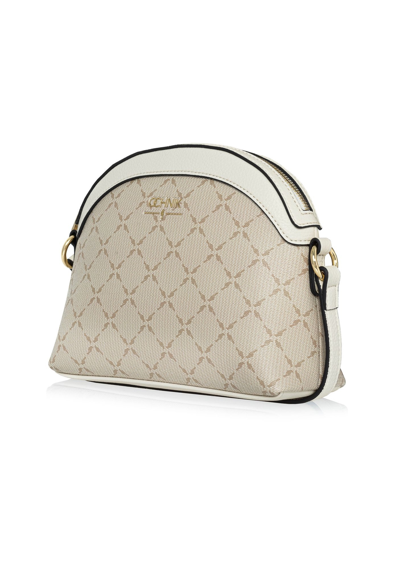 Beżowa listonoszka półokrągła z monogramem TOREC-1025-81(W25)-02