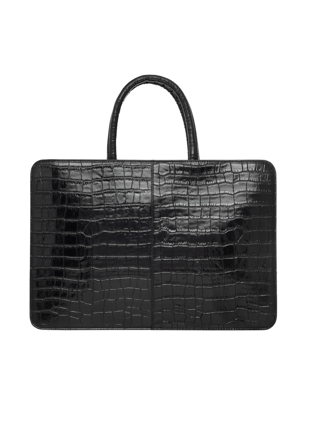 Skórzana czarna torba na laptopa croco TORES-1321-9G(Z26), widok produktu od tyłu na białym tle.