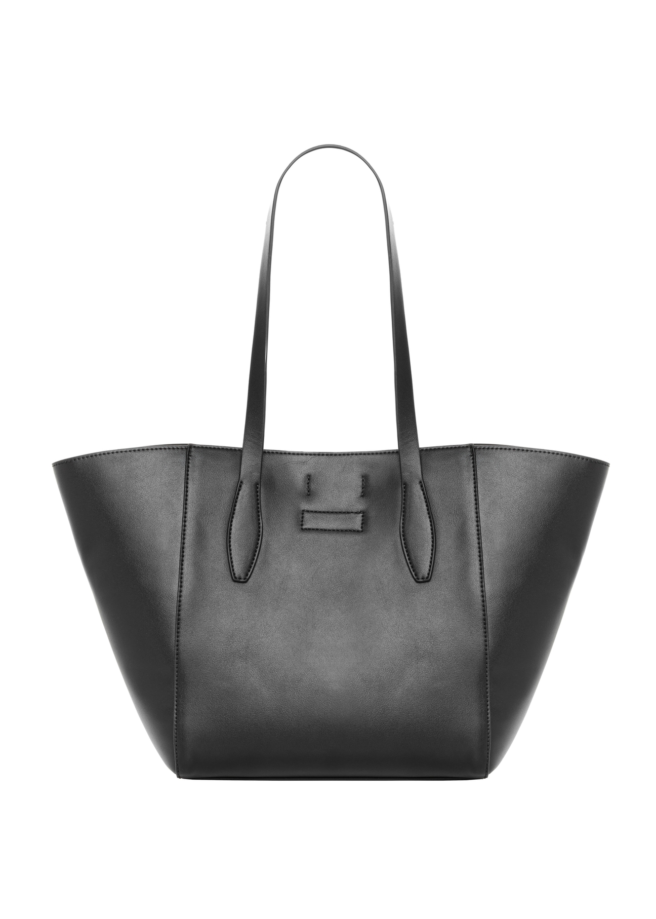 Czarna torebka damska typu shopper TOREC-1375-99(Z26). Widok od tyłu na białym tle.