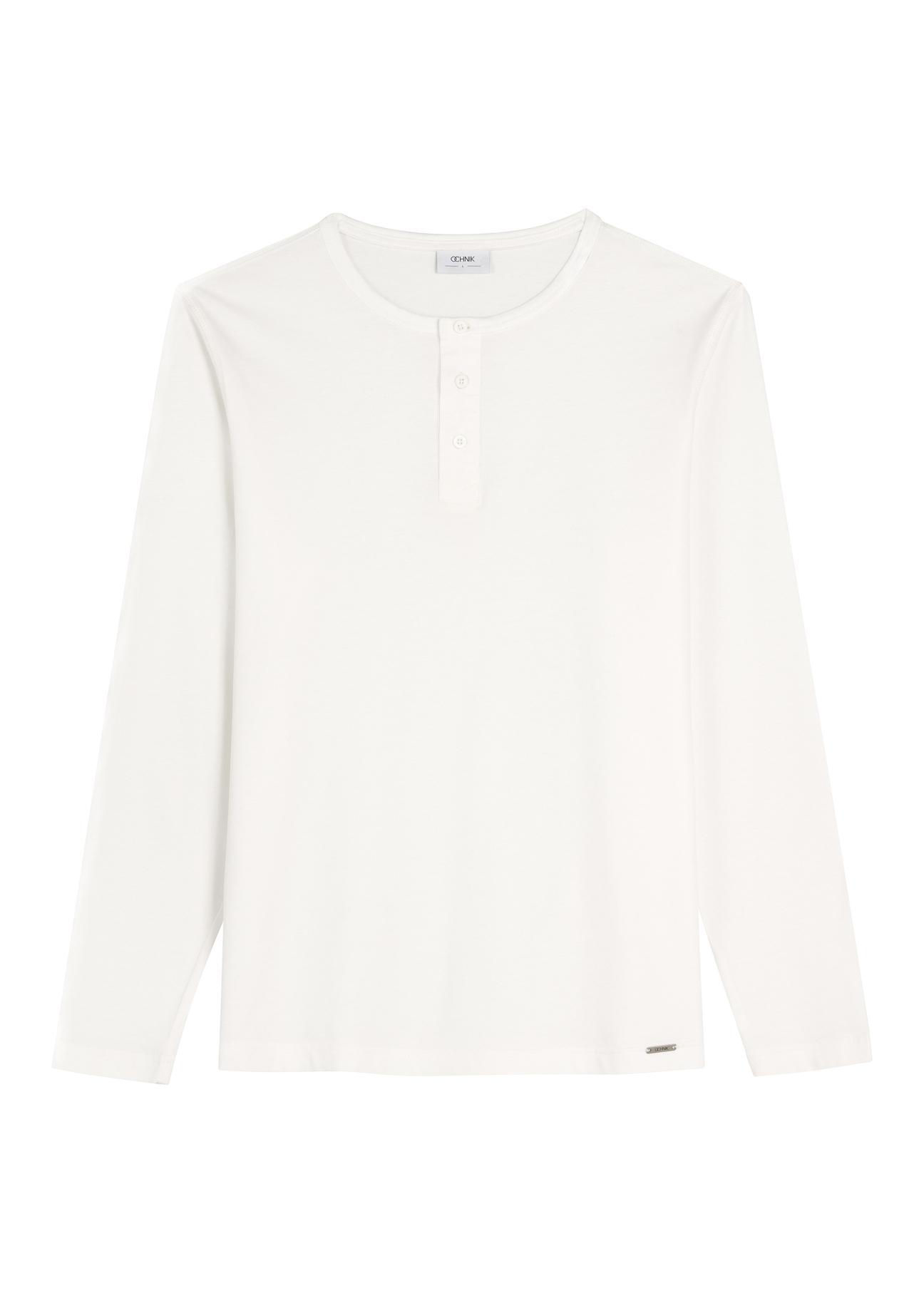 Biały bawełniany longsleeve męski LSLMT-0010-0B(W26), widok produktu z przodu na białym tle.