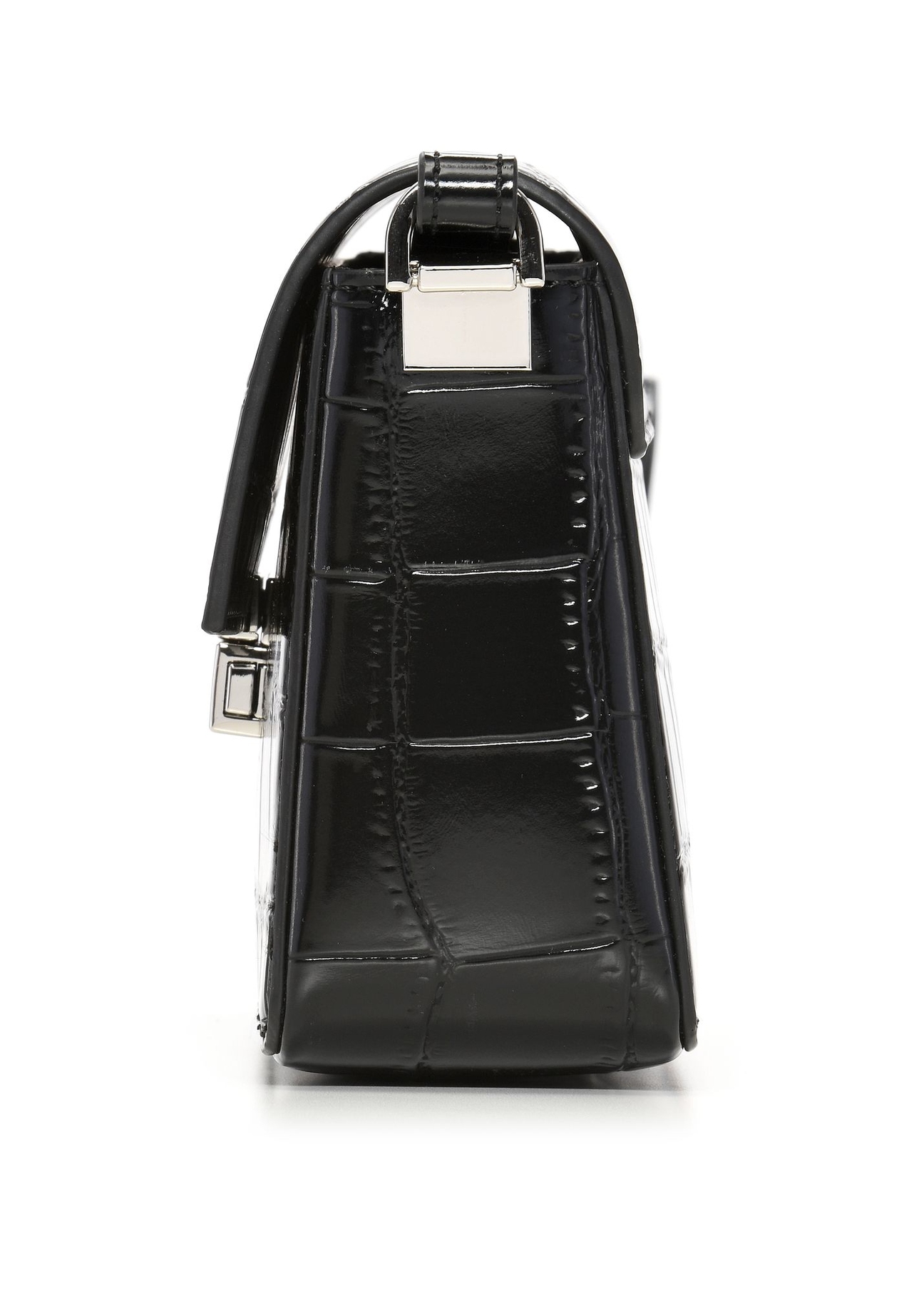 Elegancka czarna torebka damska croco TOREC-1251-9G(Z26) - widok produktu z boku, na białym tle.