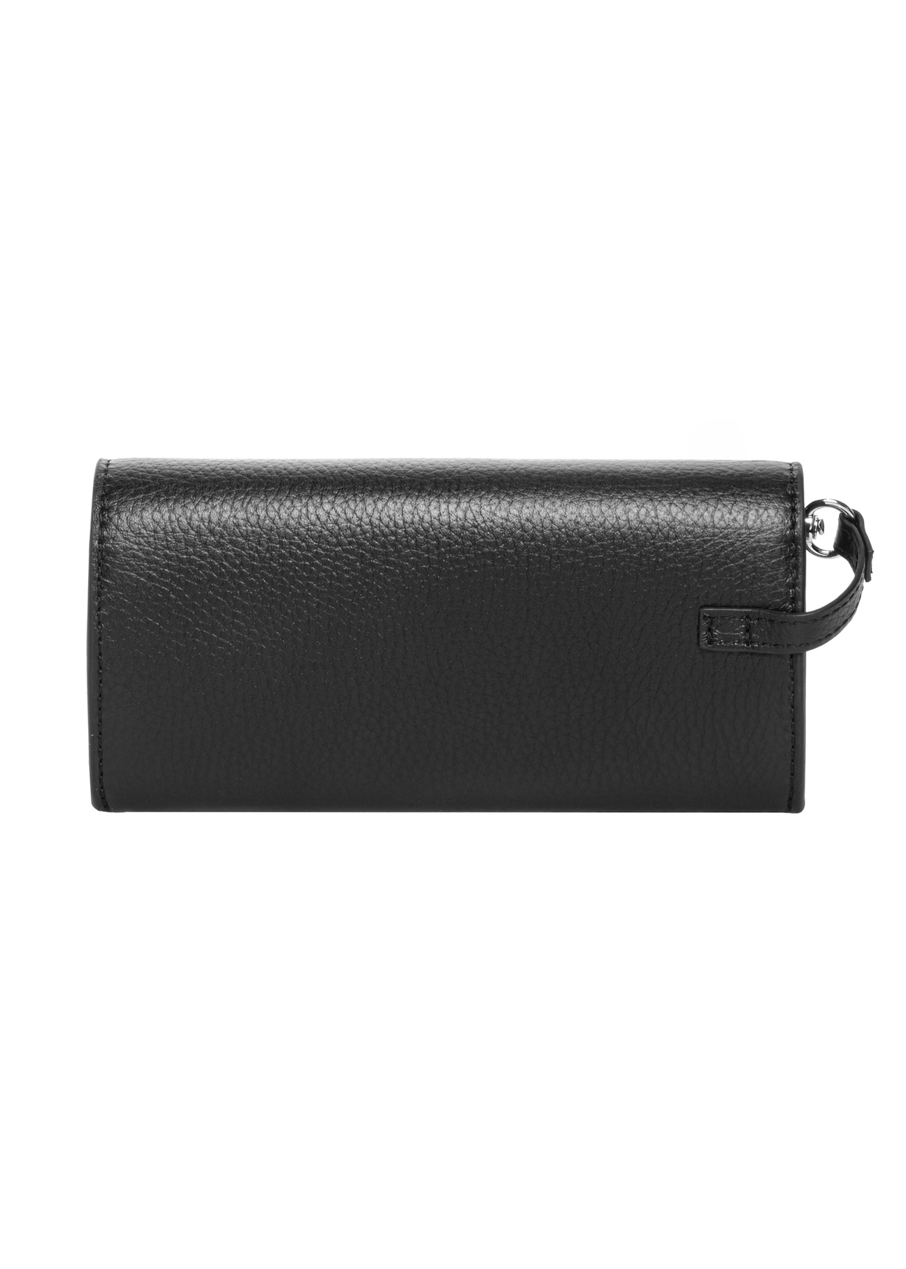Czarne skórzane etui na okulary PORES-1014R-9I(Z26), widok produktu z tyłu na białym tle.