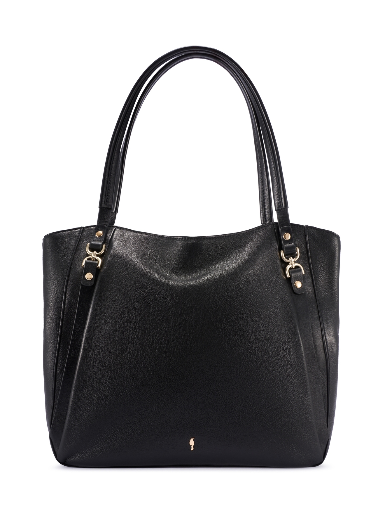 Czarna skórzana torebka shopper TORES-1223-99(W26), widok produktu z przodu na białym tle.