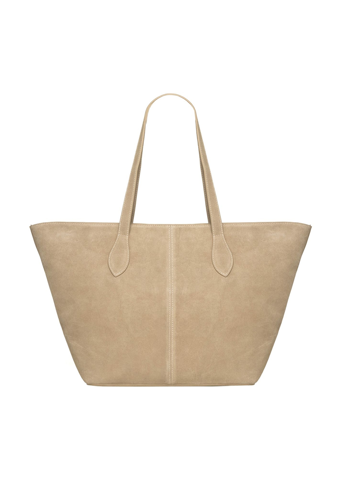 Torebka damska typu shopper w kolorze chłodnego beżu TORES-1407-1K(Z26) - widok produktu z tyłu, na białym tle. 