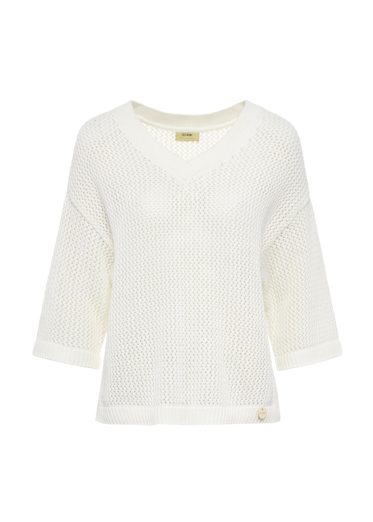 Biały dzianinowy sweter damski SWEDT-0231-11(W25)-04