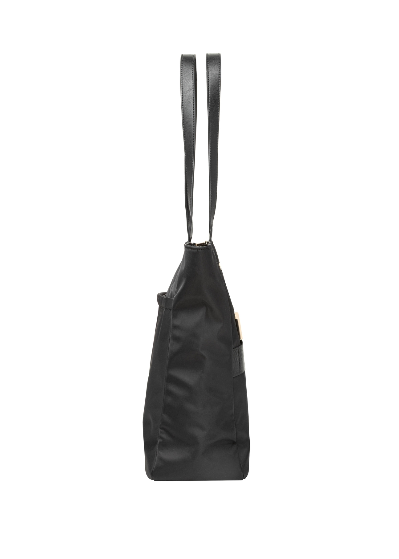 Duża czarna torba typu shopper TOREN-0353-99(Z26), widok produktu z boku na białym tle.