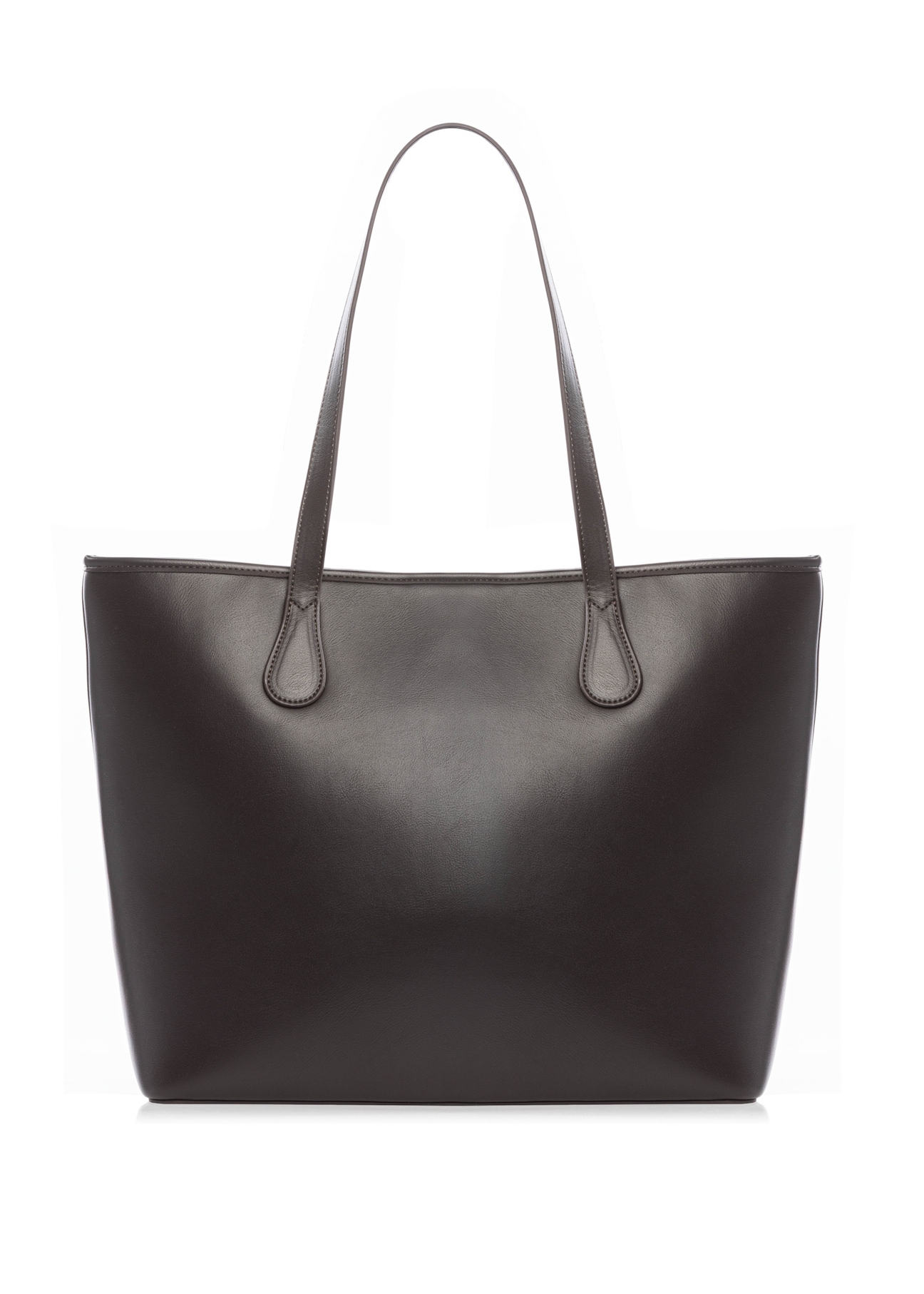 Brązowa damska torebka shopper TOREC-1235-1H(W26),  widok produktu z tyłu na białym tle.