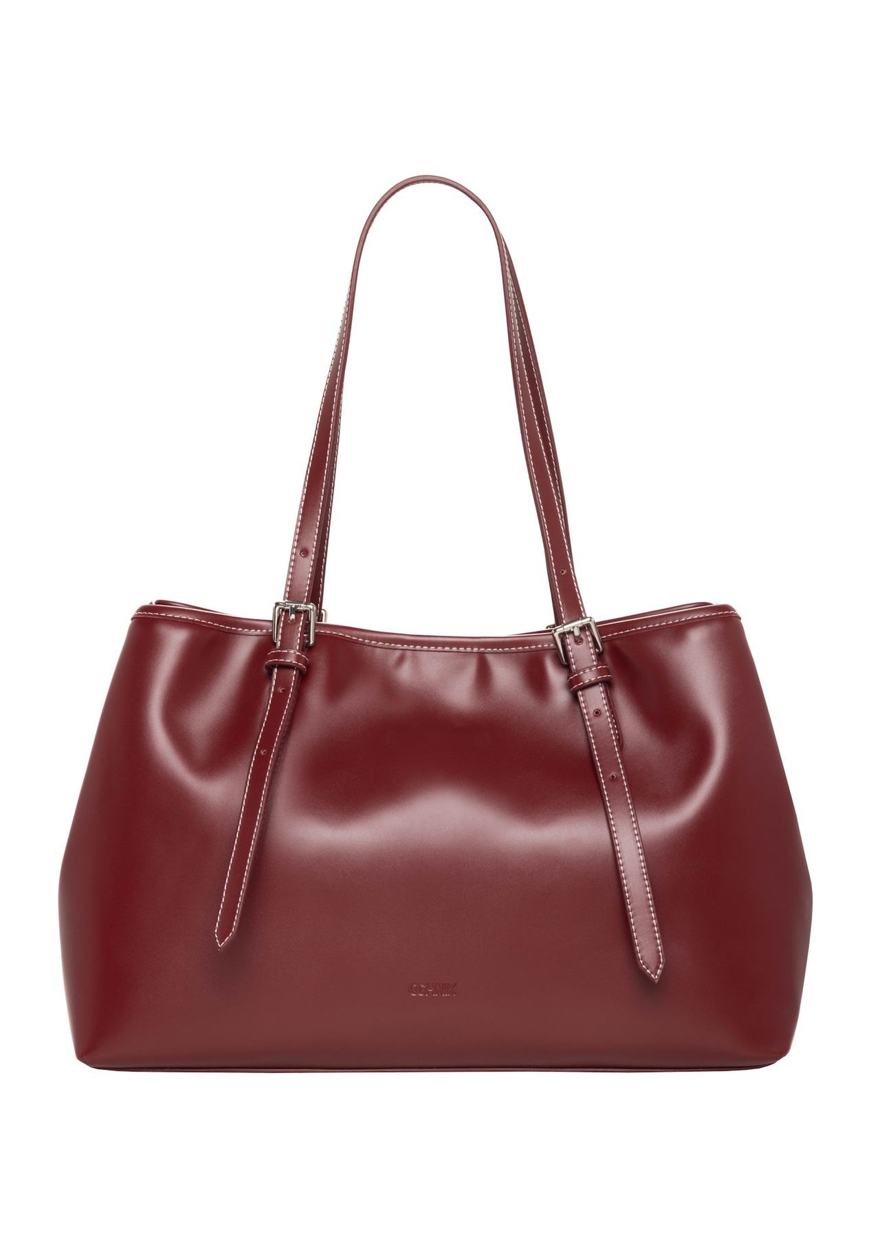 Bordowa duża torebka shopper TOREC-1381-4C(Z26), widok produktu z przodu na białym tle.