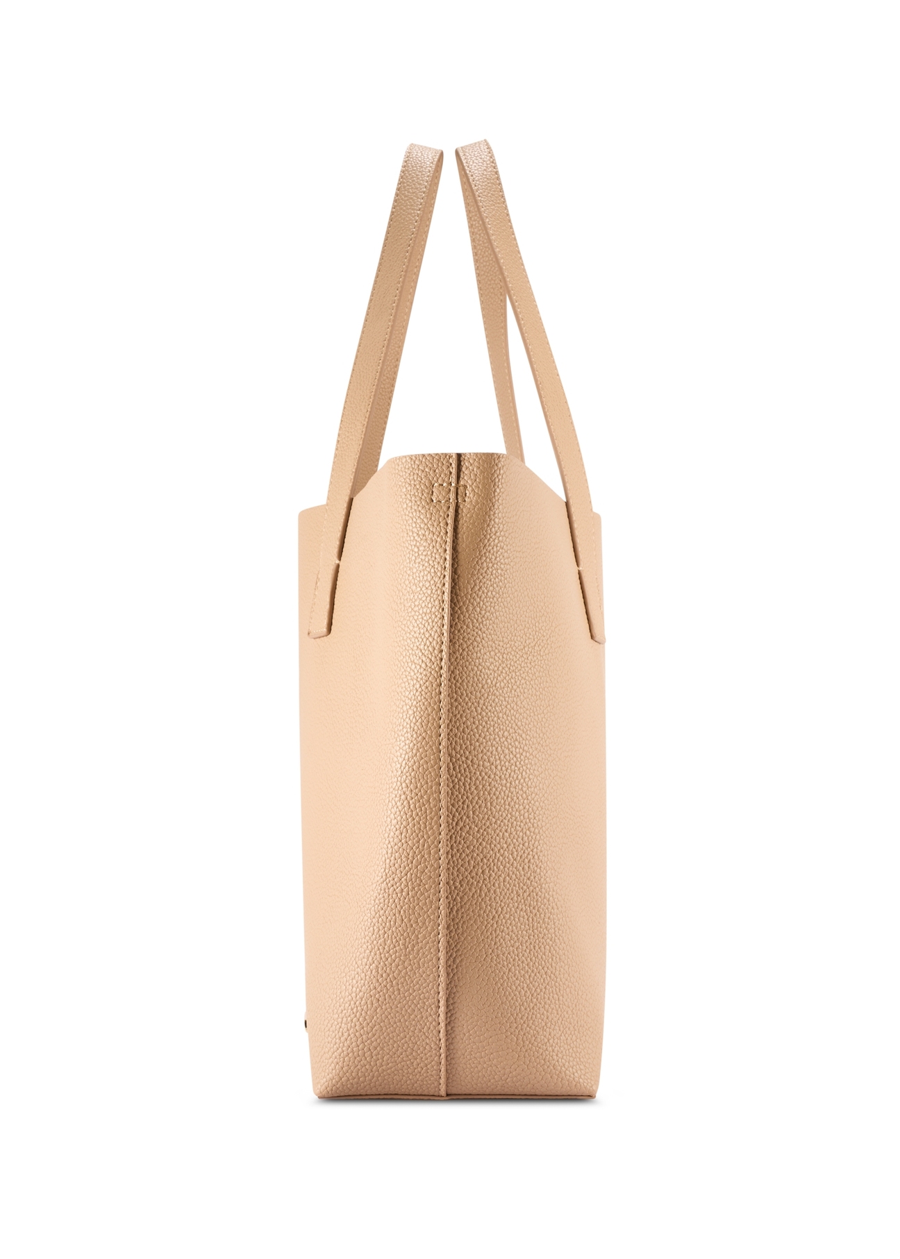 Beżowa torebka damska shopper TOREC-1208-1A(W26), widok produktu z boku na białym tle.