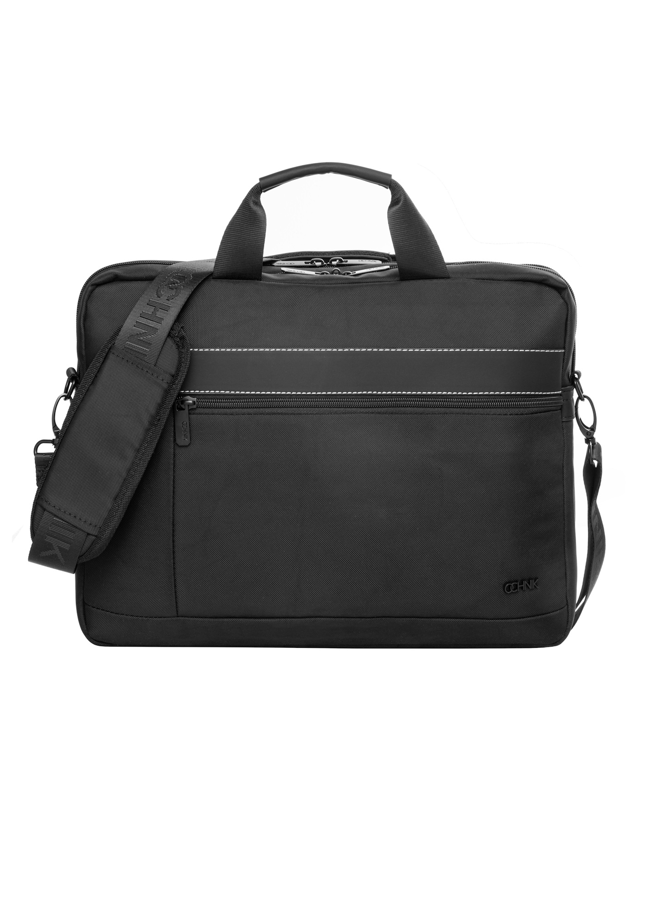 Czarna męska torba na laptopa TORMN-0422-99(Z26), widok produktu z przodu na białym tle.
