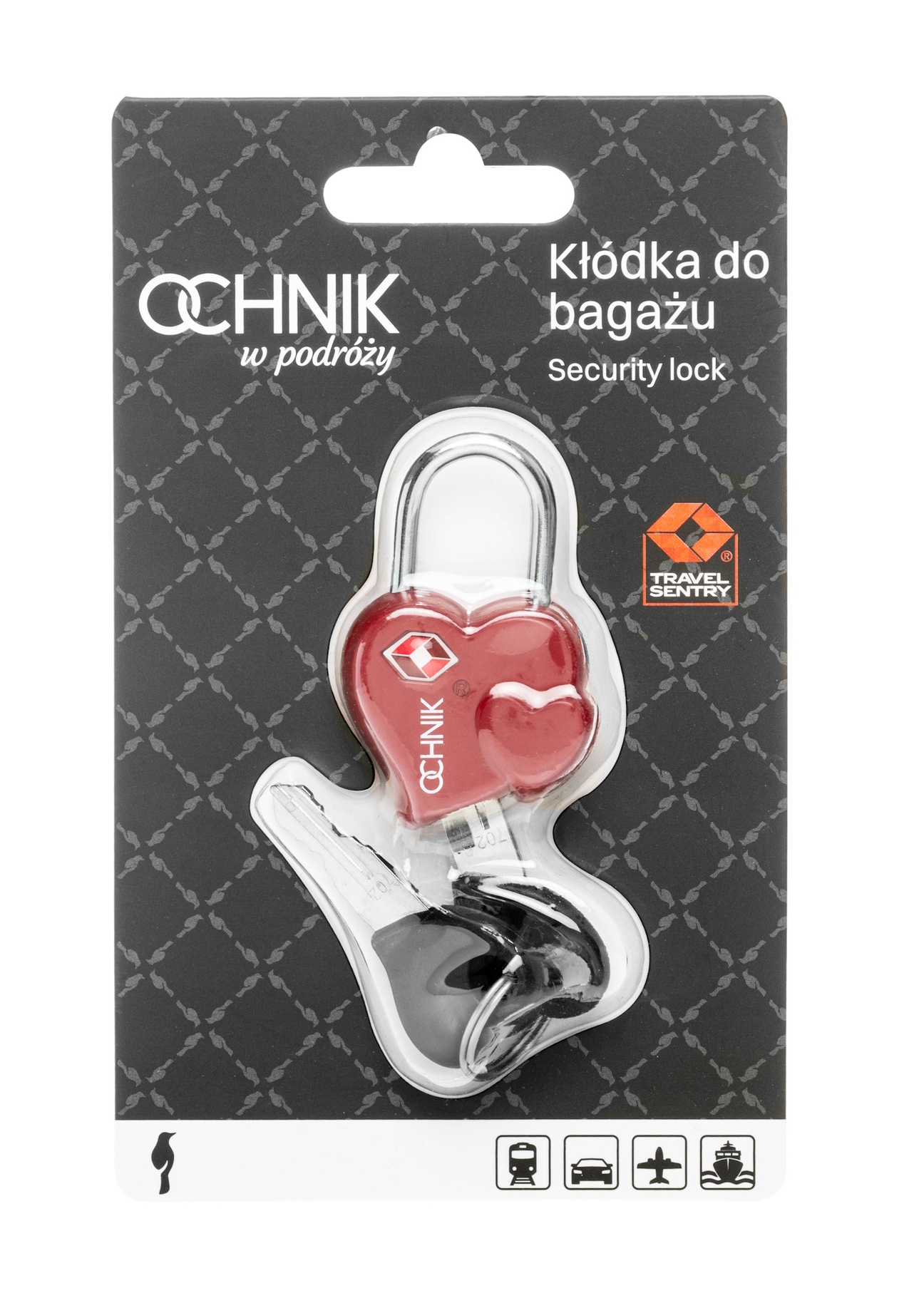 Kłódka do bagażu AW-015-0006-4B(W26), widok produktu w opakowaniu na białym tle.