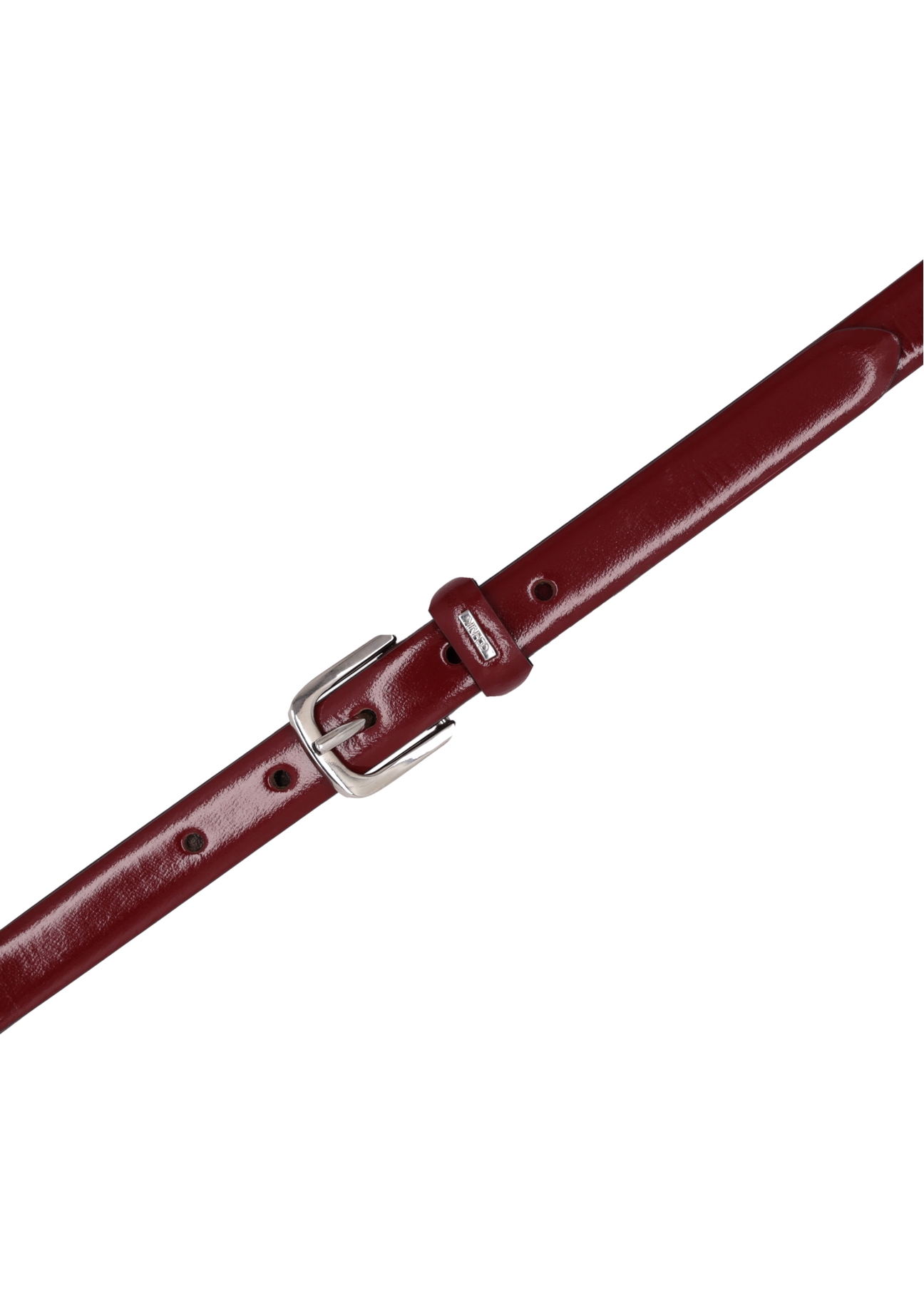 Ciemnoczerwony skórzany pasek damski PASDS-0300-4C(Z26), widok produktu z góry na białym tle.