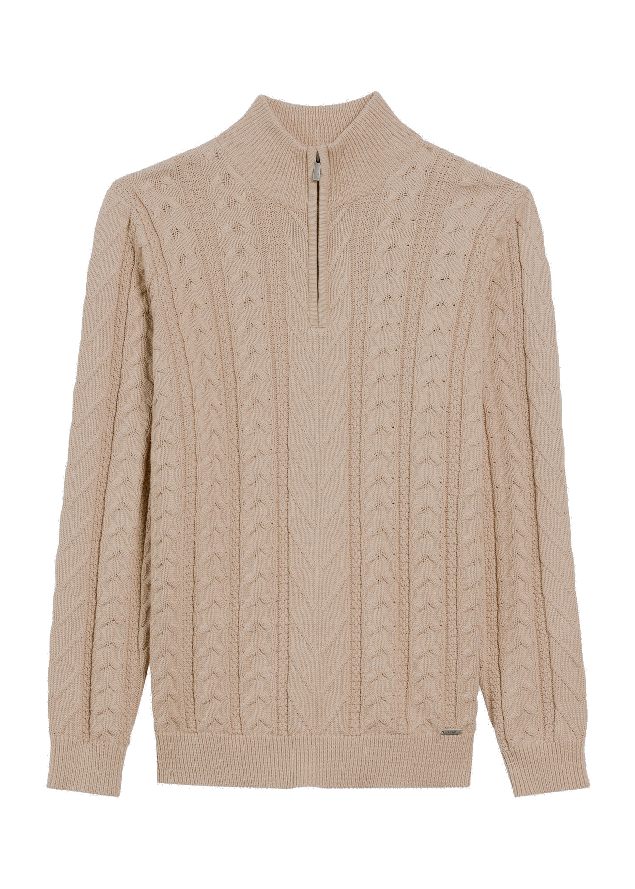 Beżowy sweter męski z suwakiem SWEMT-0180-81(Z25)
