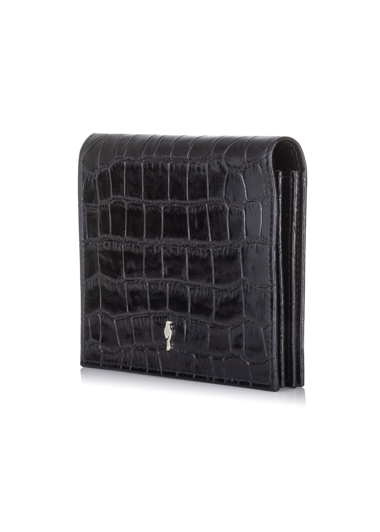 Mały czarny portfel damski croco PORES-0846-99(W23)-02
