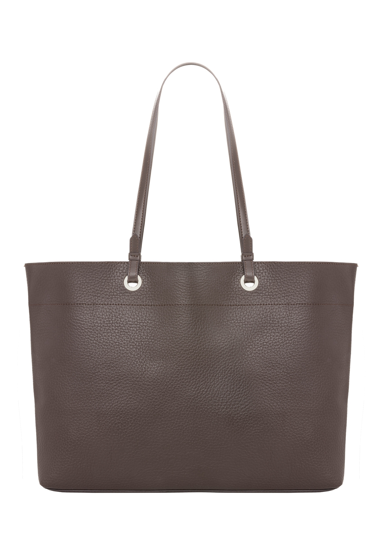 Brązowa groszkowana torebka shopper TOREC-1252-1I (Z26). Widok na tył na białym tle.