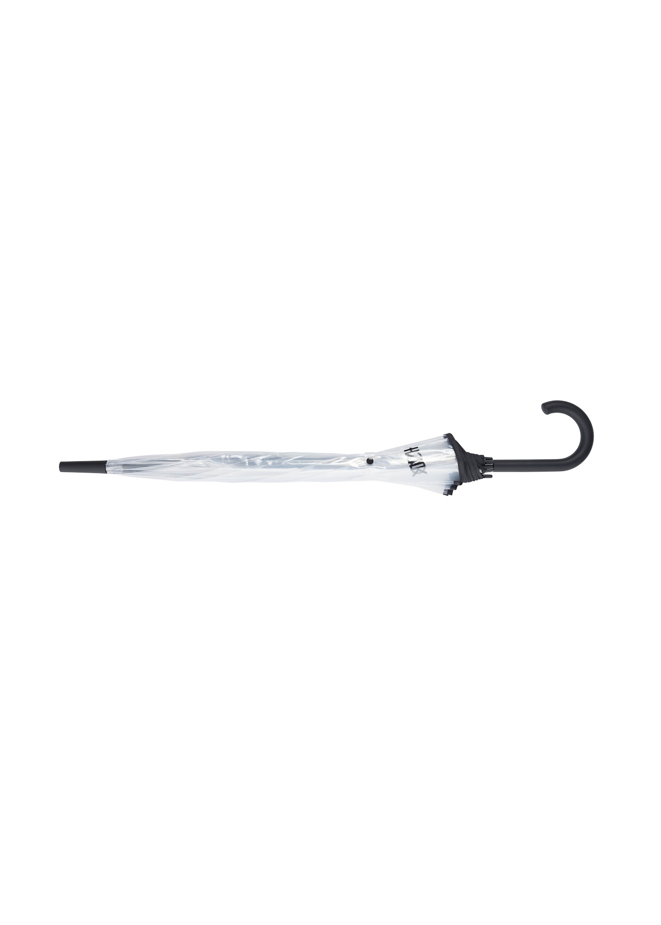 Duży transparentny parasol damski PARSD-0037-14(W25), widok złożonego produktu na białym tle.
