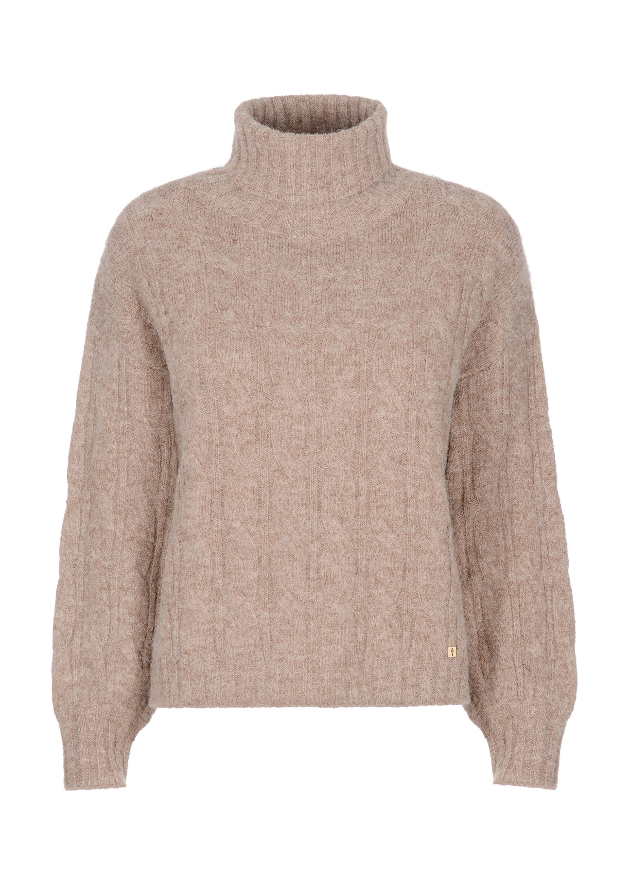 Beżowy sweter damski z golfem SWEDT-0198-24(Z23)-03