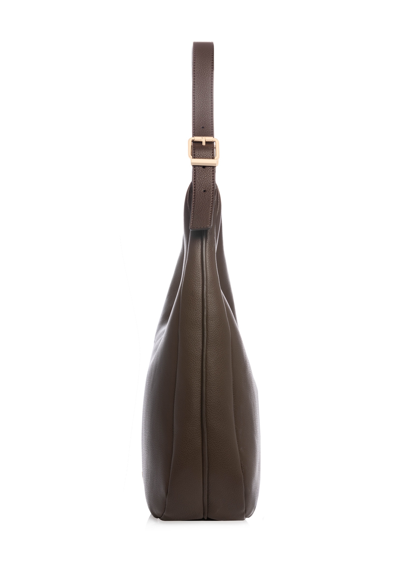 Brązowa torebka damska shopper TOREC-1238-1I(W26), widok produktu z boku na białym tle.