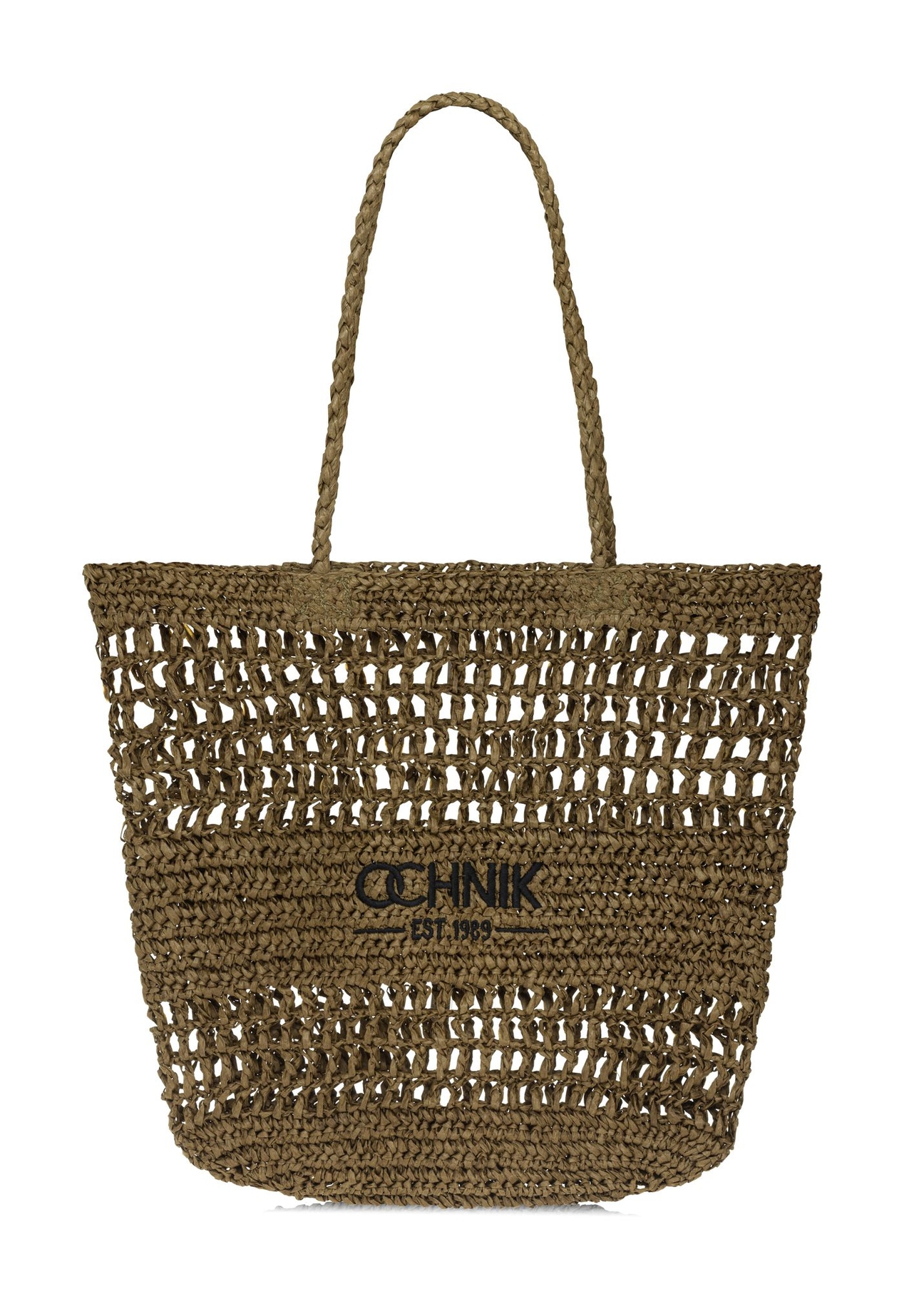 Słomkowa khaki torebka shopper damska TOREC-0924A-55(W25), widok produktu z przodu na białym tle.