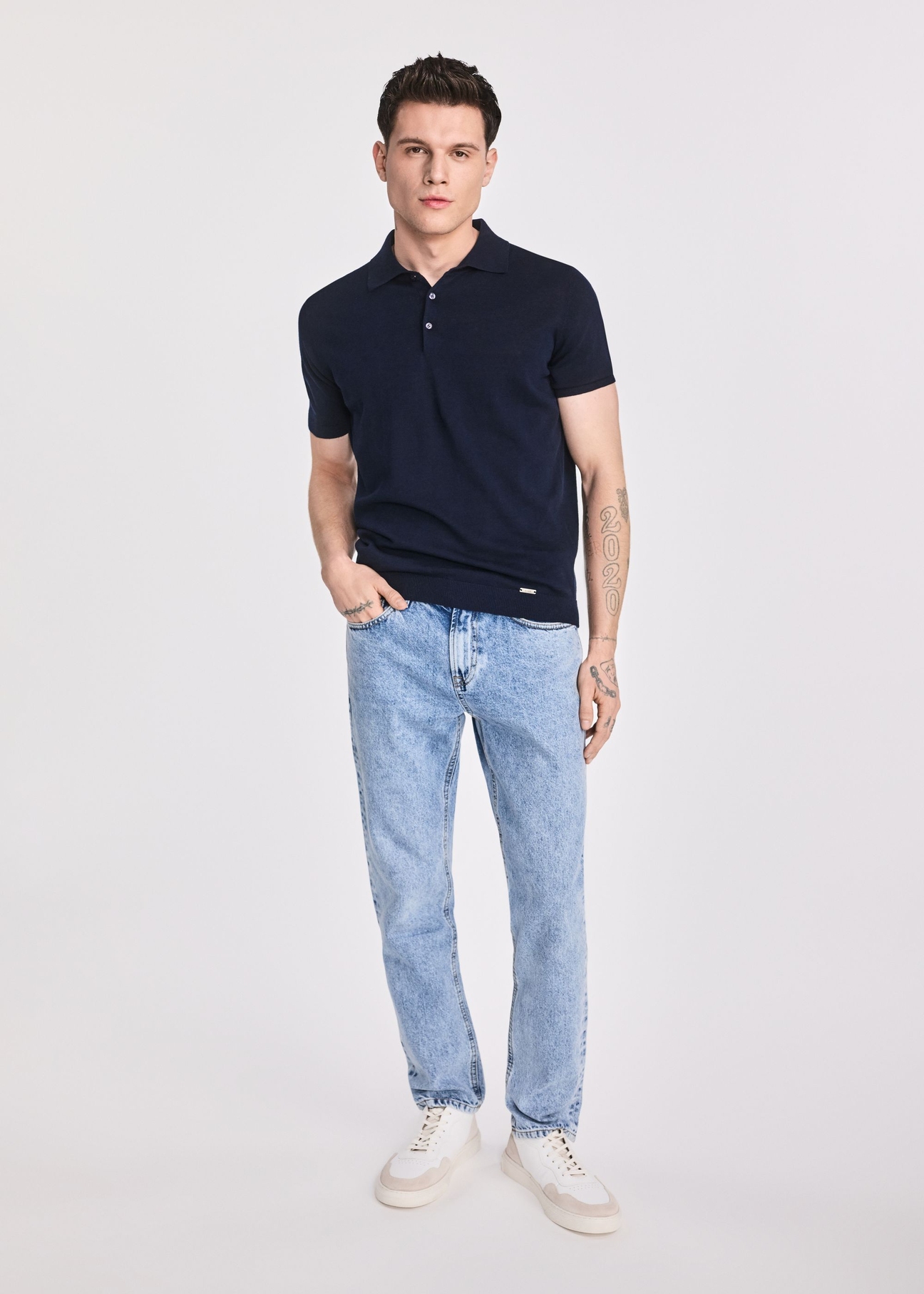 Granatowa bawełniana koszulka polo POLMT-0075-69(W25)-02