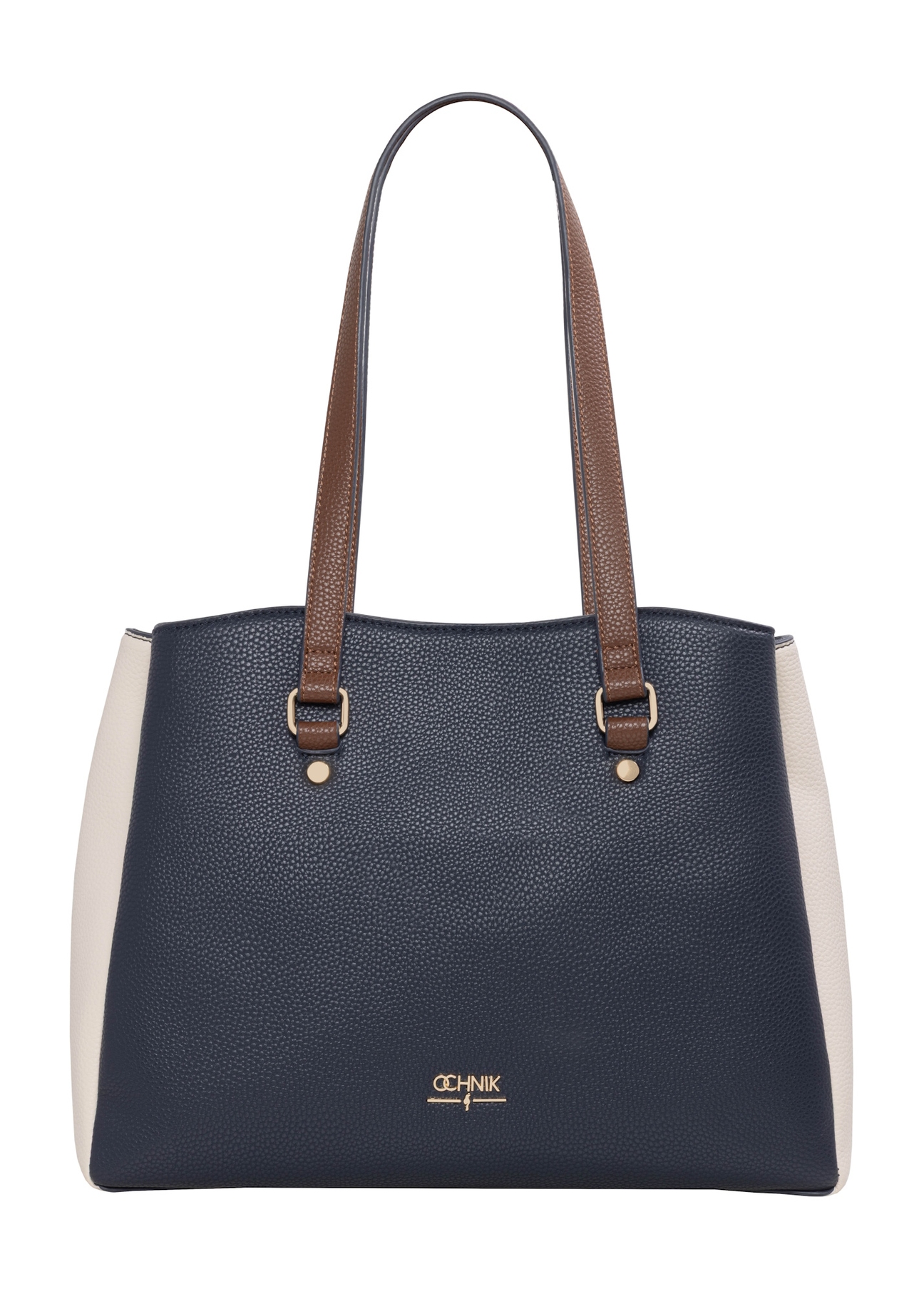 Granatowa torebka shopper damska TOREC-1260-7E(Z26), wido9k produktu z przodu na jasnym tle.