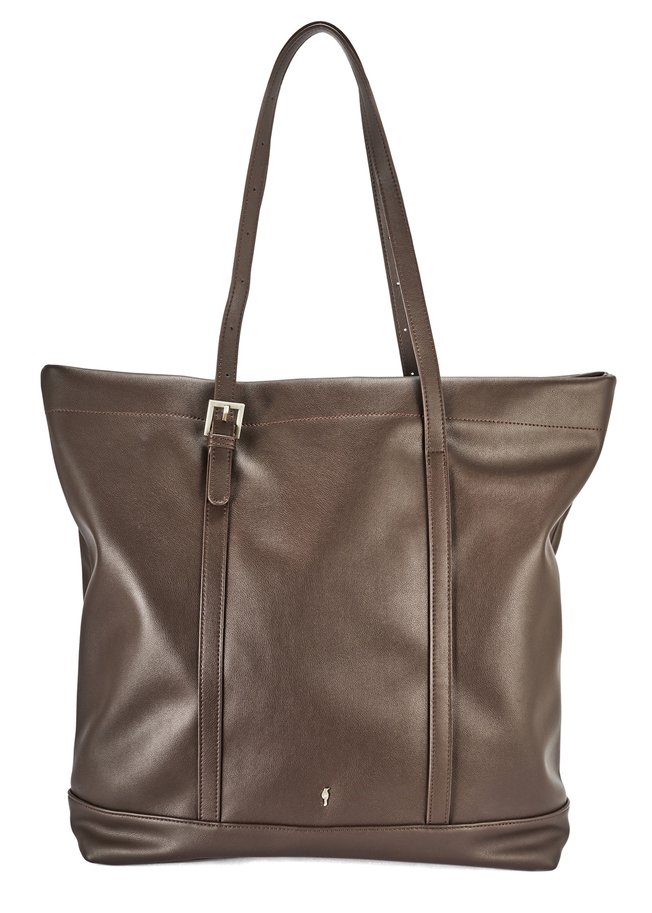 Duża brązowa torebka damska shopper TOREC-1067-89(Z25), widok produktu od przodu na białym tle.