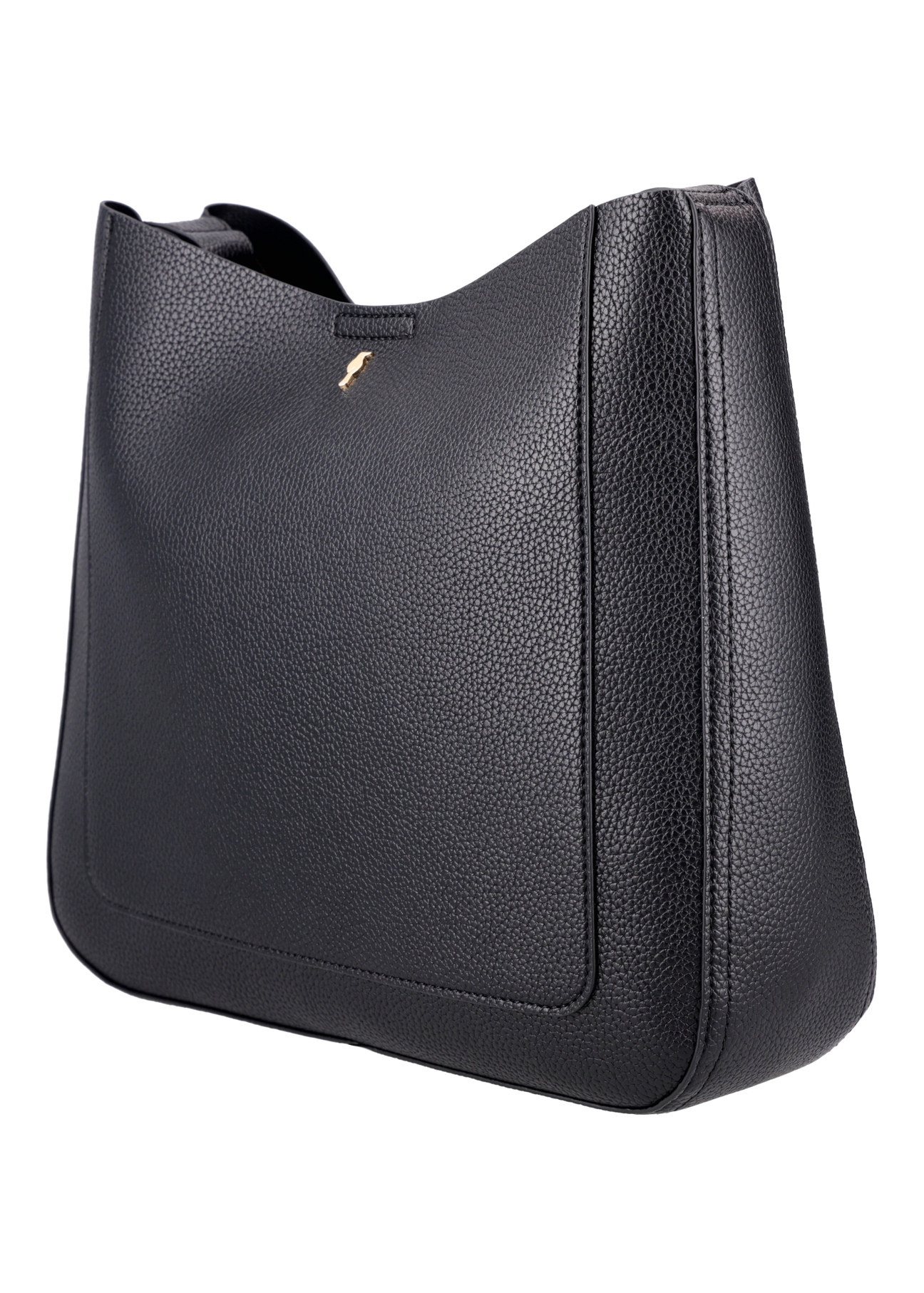 Czarna torebka damska hobo TOREC-1257-9I(Z26). Widok produktu skosem na białym tle.