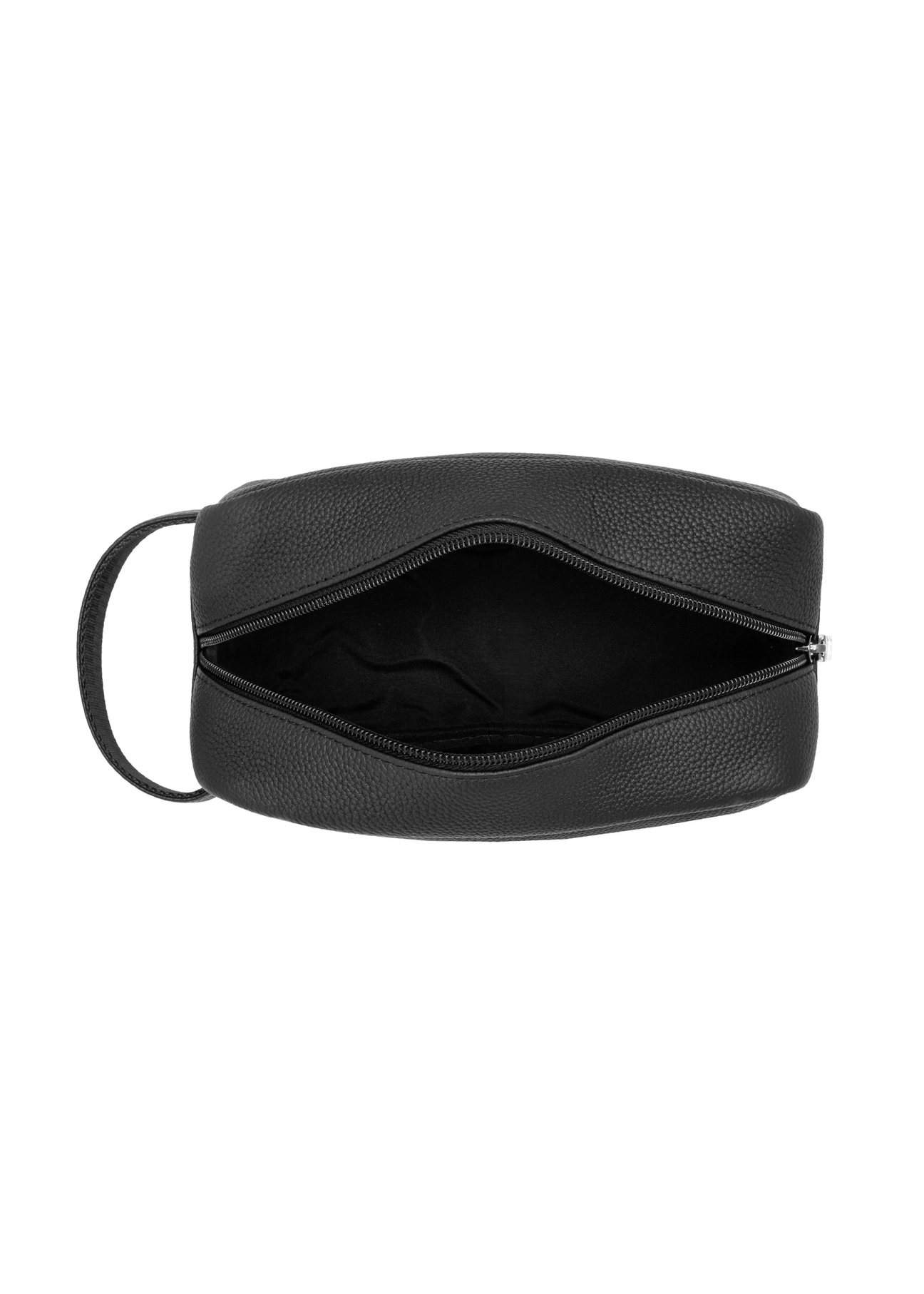 Czarna skórzana męska kosmetyczka TORMS-0537-9I(Z26), widok produktu od środka na białym tle.