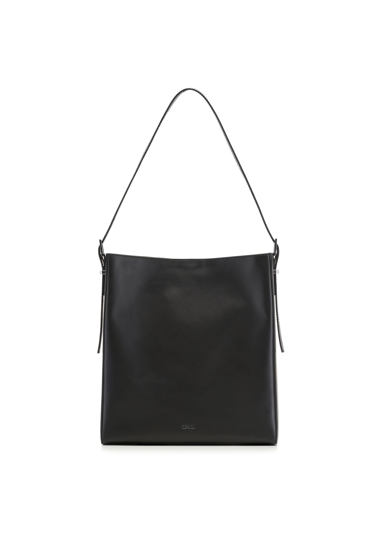Czarna skórzana torebka shopper TORES-1436-99(Z26) - widok produktu z przodu, na białym tle.