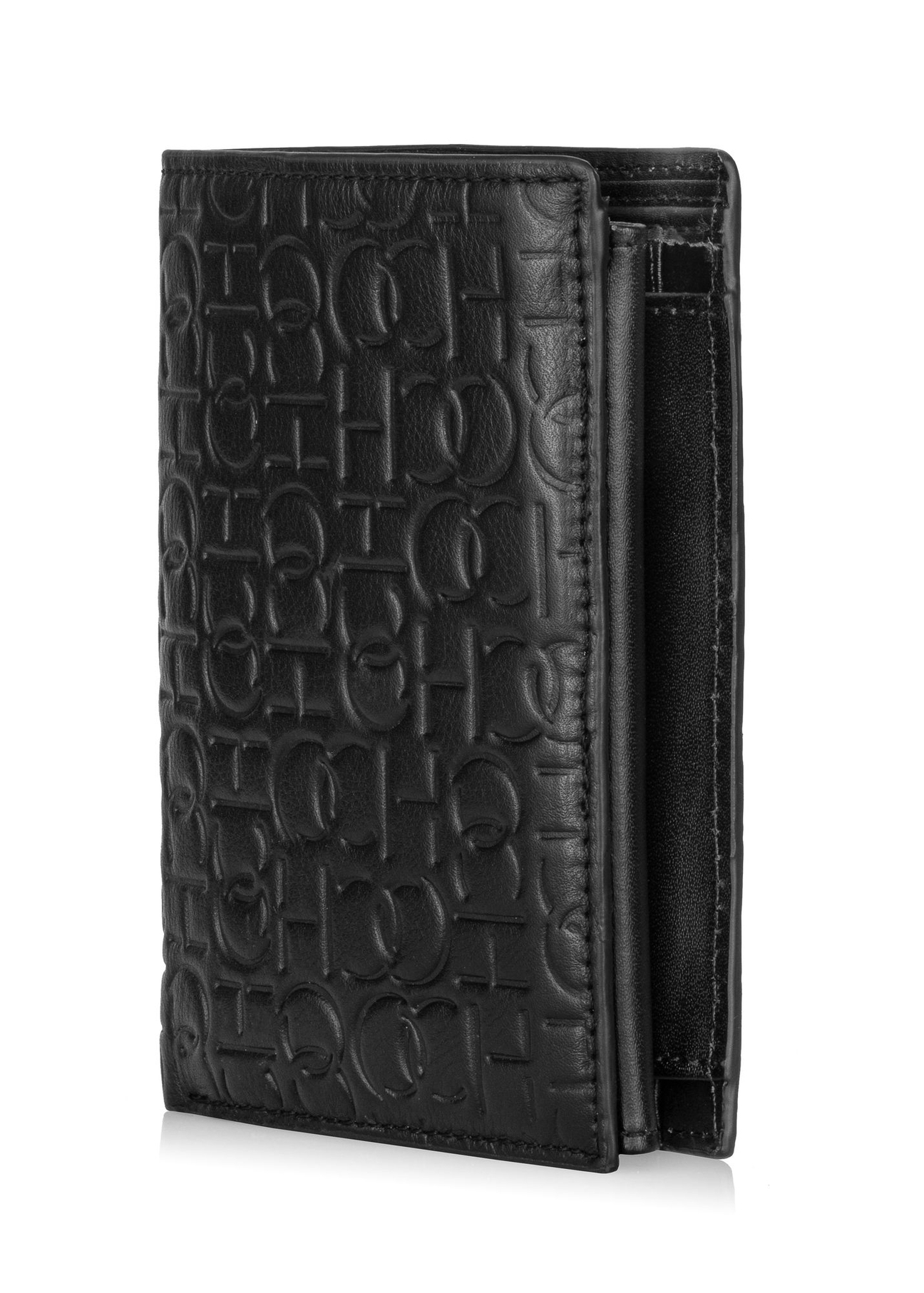 Skórzany czarny portfel męski z monogramem PORMS-0600-98(Z23)-07