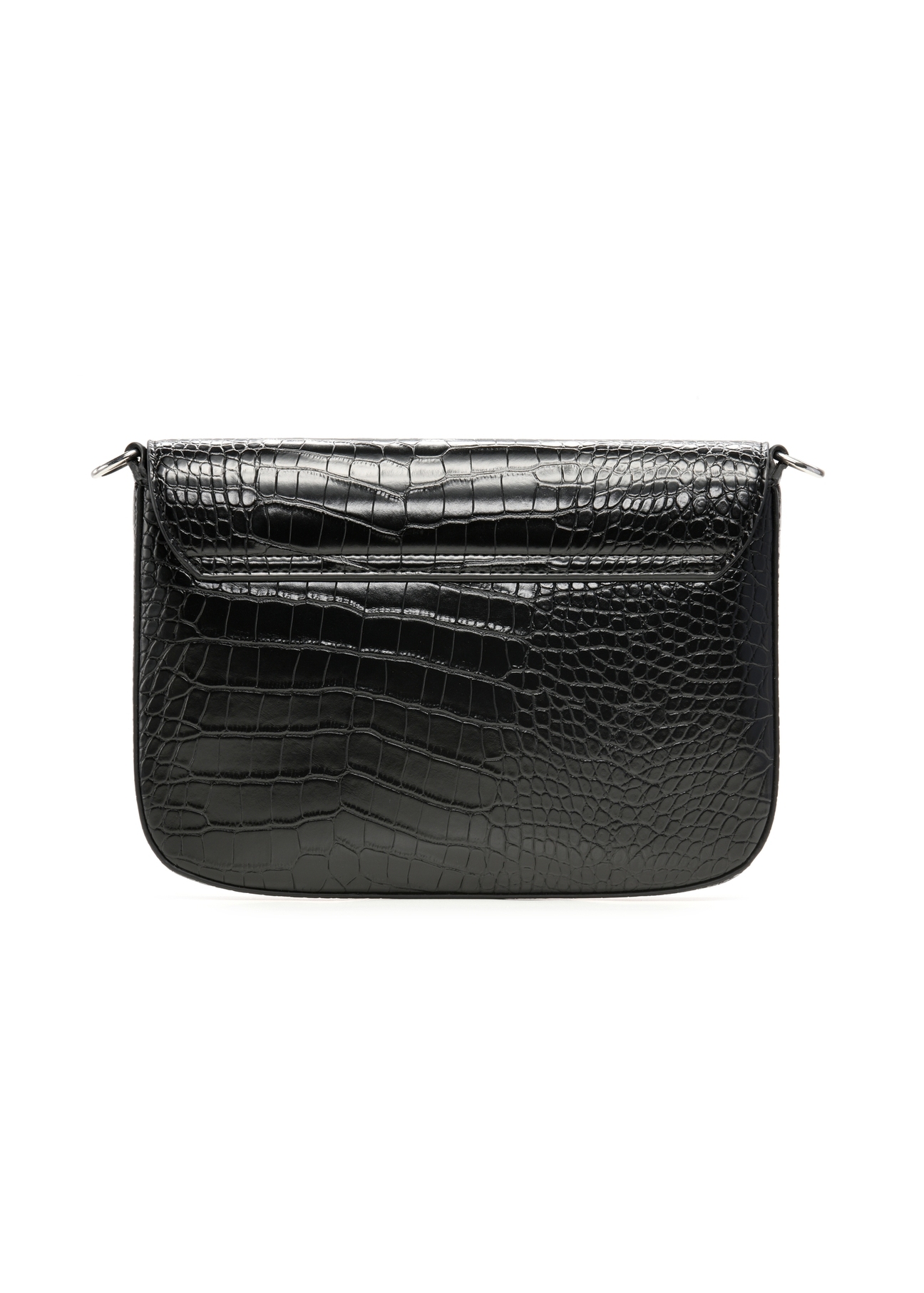 Czarna torebka damska croco TOREC-1262-9G(Z26), widok produktu od tyłu na białym tle.