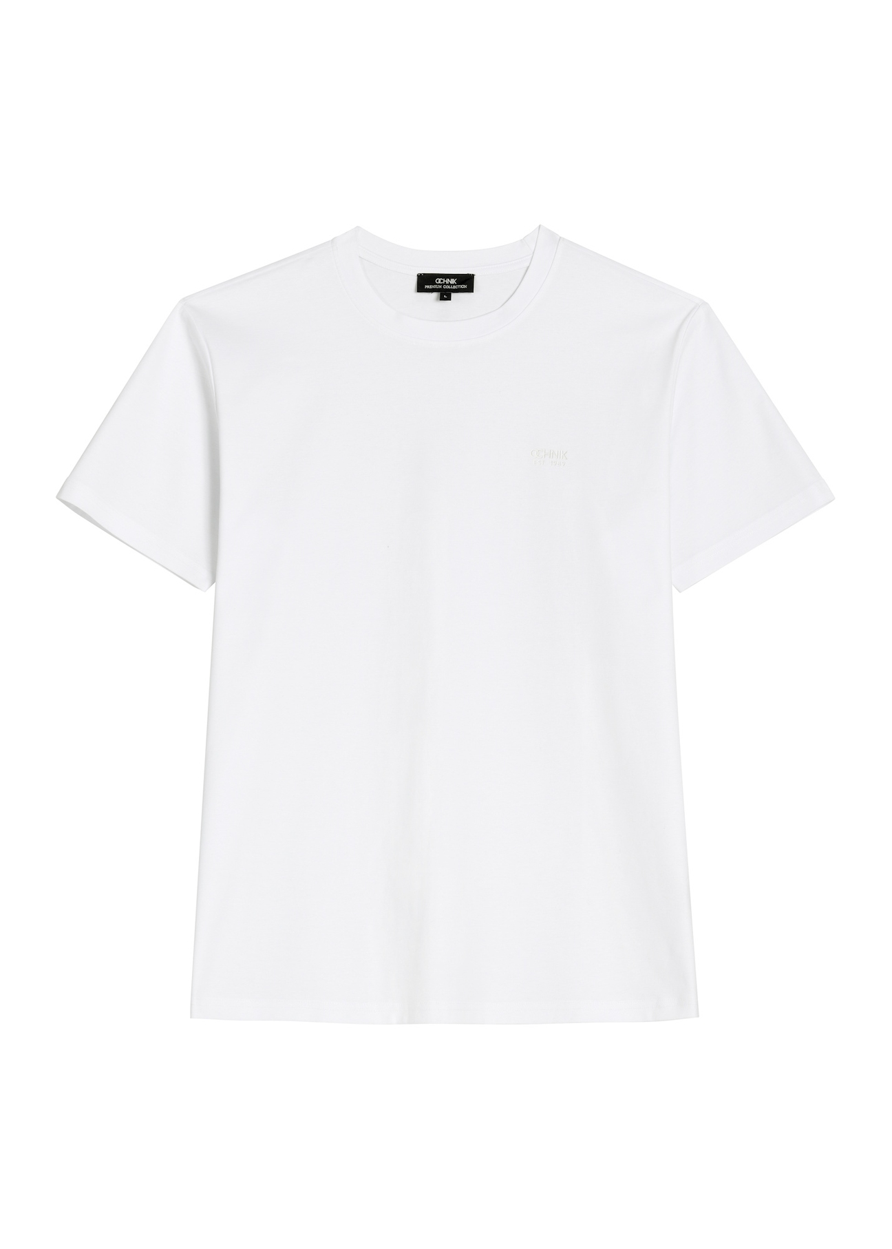 Biały t-shirt męski z bawełny merceryzowanej TSHMT-0156-0A(Z26) - widok produktu z przodu, na białym tle. 
