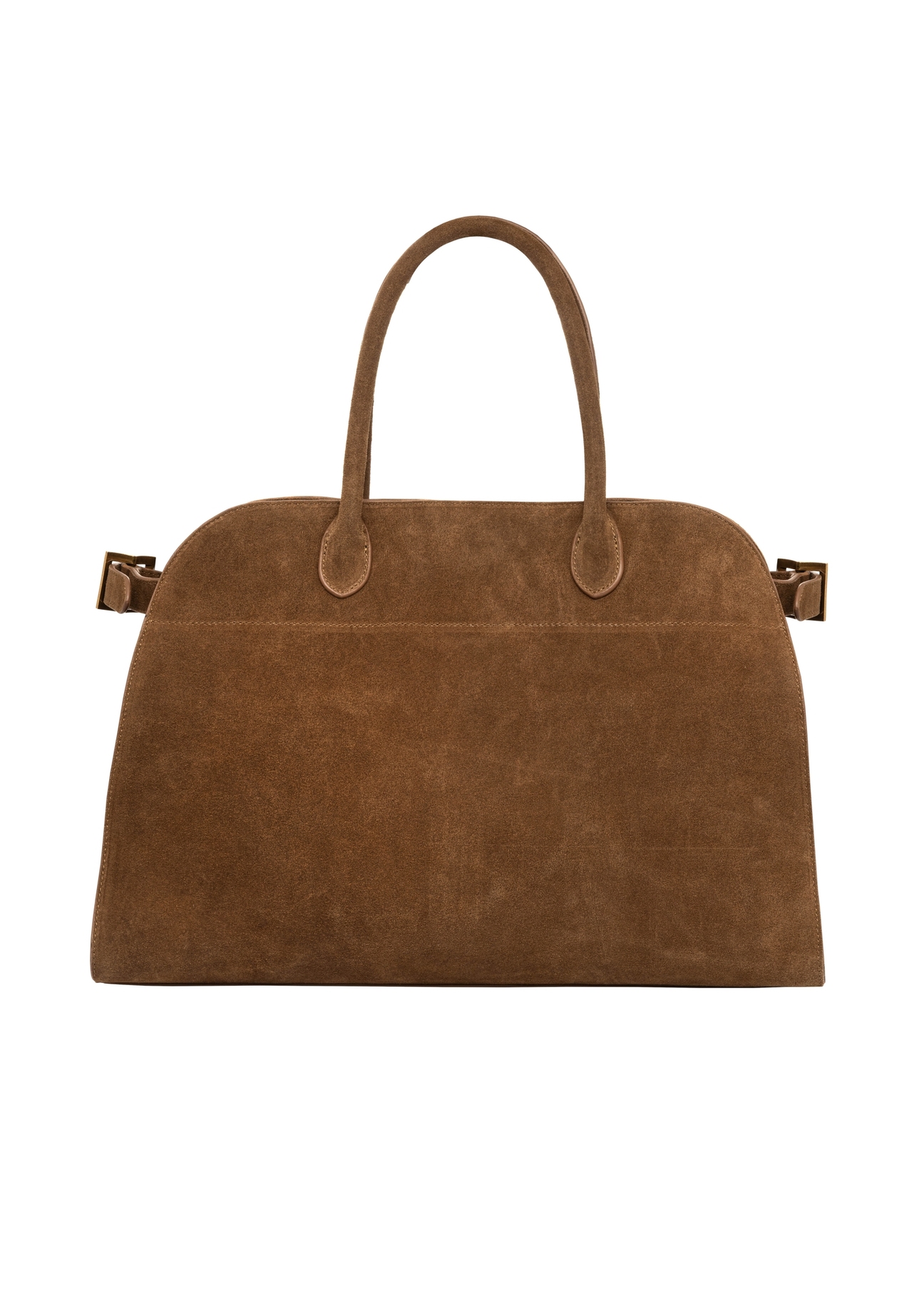 Koniakowa skórzana torebka damska typu shopper TORES-1412-1F(Z26). Widok od tyłu na białym tle.