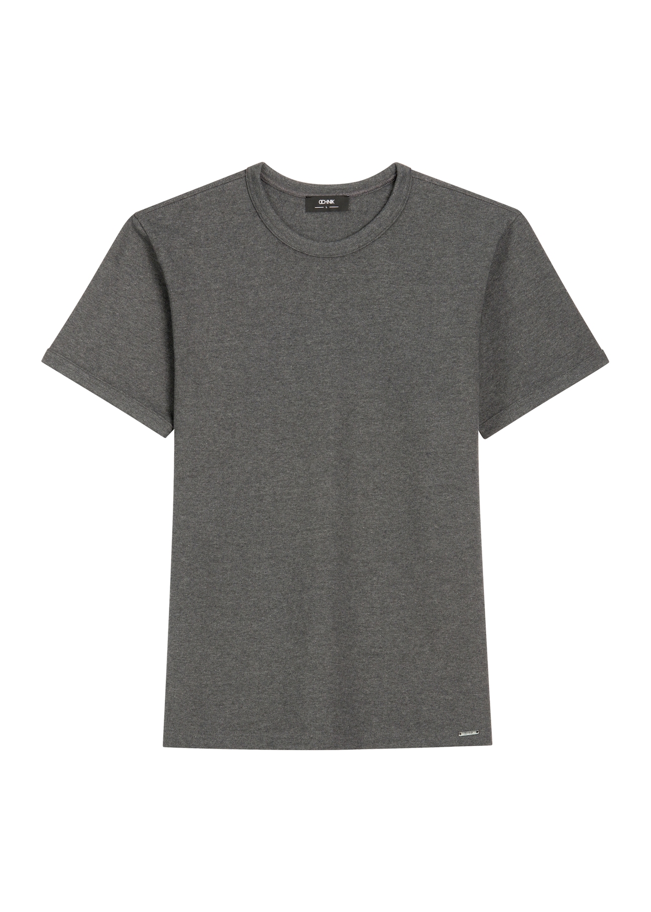 Grafitowy bawełniany T-shirt męski TSHMT-0153-9D(Z26), widok produktu od przodu na białym tle.