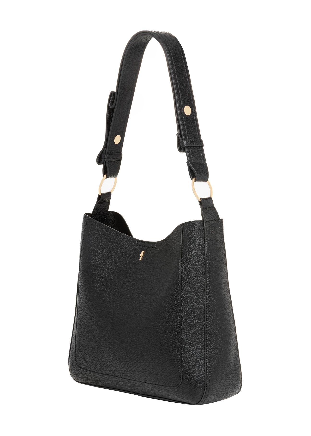 Czarna torebka damska hobo TOREC-1257-9I(Z26) - widok produktu po skosie, na białym tle. 