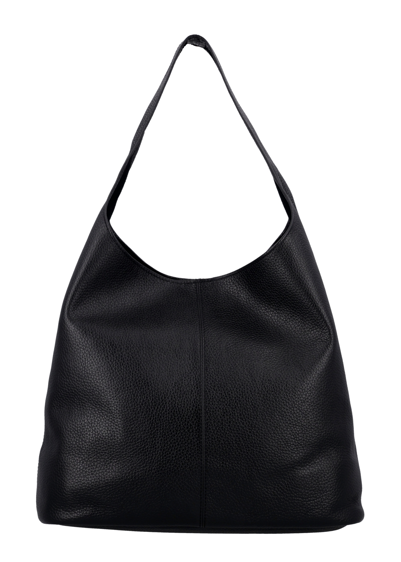Czarna skórzana torebka shopper TORES-1372-9I(Z26) - widok produktu z tyłu, na białym tle. 