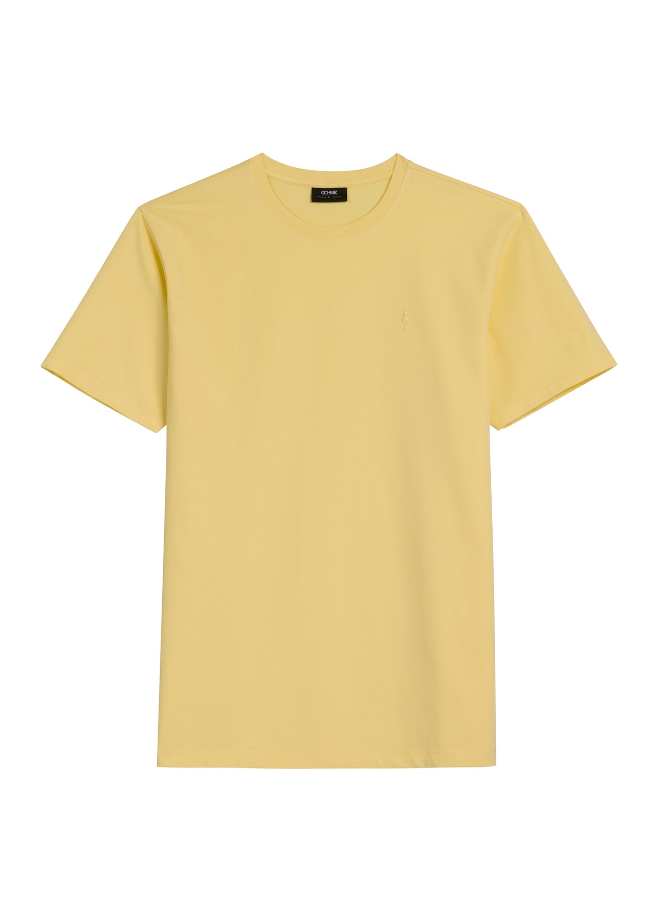 Żółty T-shirt męski TSHMT-0120-2B(W26), widok produktu z przodu na białym tle.