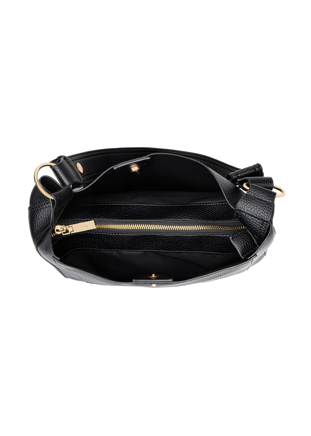 Czarna torebka damska hobo TOREC-1257-9I(Z26) - widok produktu z góry na białym tle. 