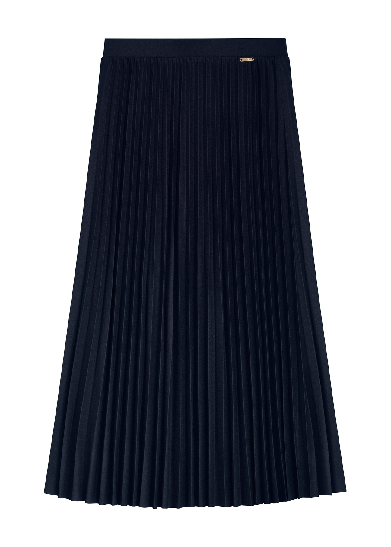 Granatowa plisowana spódnica midi SPCDT-0096-7E(W26), widok produktu z przodu na białym tle.