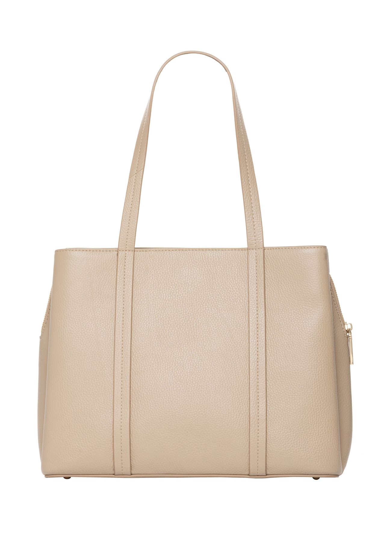 Beżowa skórzana torebka shopper TORES-1342-1B(Z26), widok produktu z tyłu na jasnym tle.