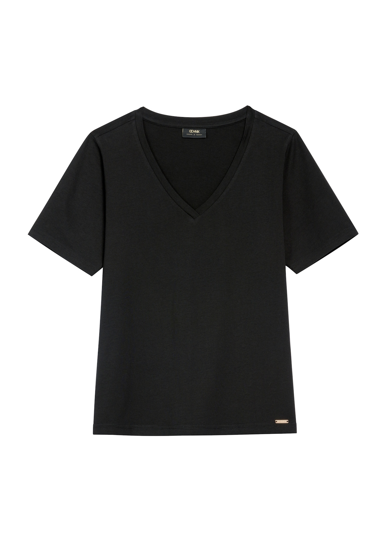 Czarny T-shirt damski basic TSHDT-0120-99(W25), widok produktu z przodu na białym tle.