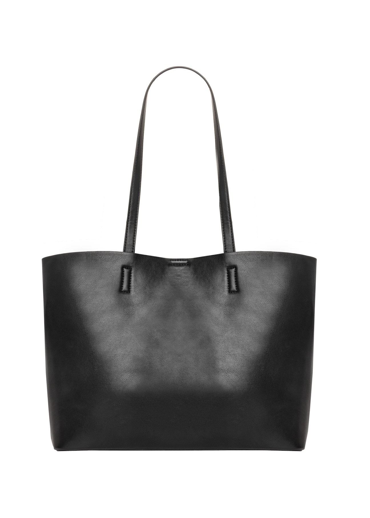 Czarna duża torebka shopper TOREC-1386-99(Z26), widok produktu z tyłu na białym tle.