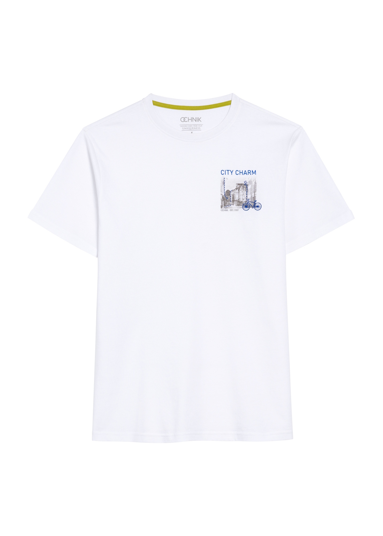 Biały T-shirt męski z nadrukiem TSHMT-0133-11(Z25), widok produktu z przodu na białym tle.