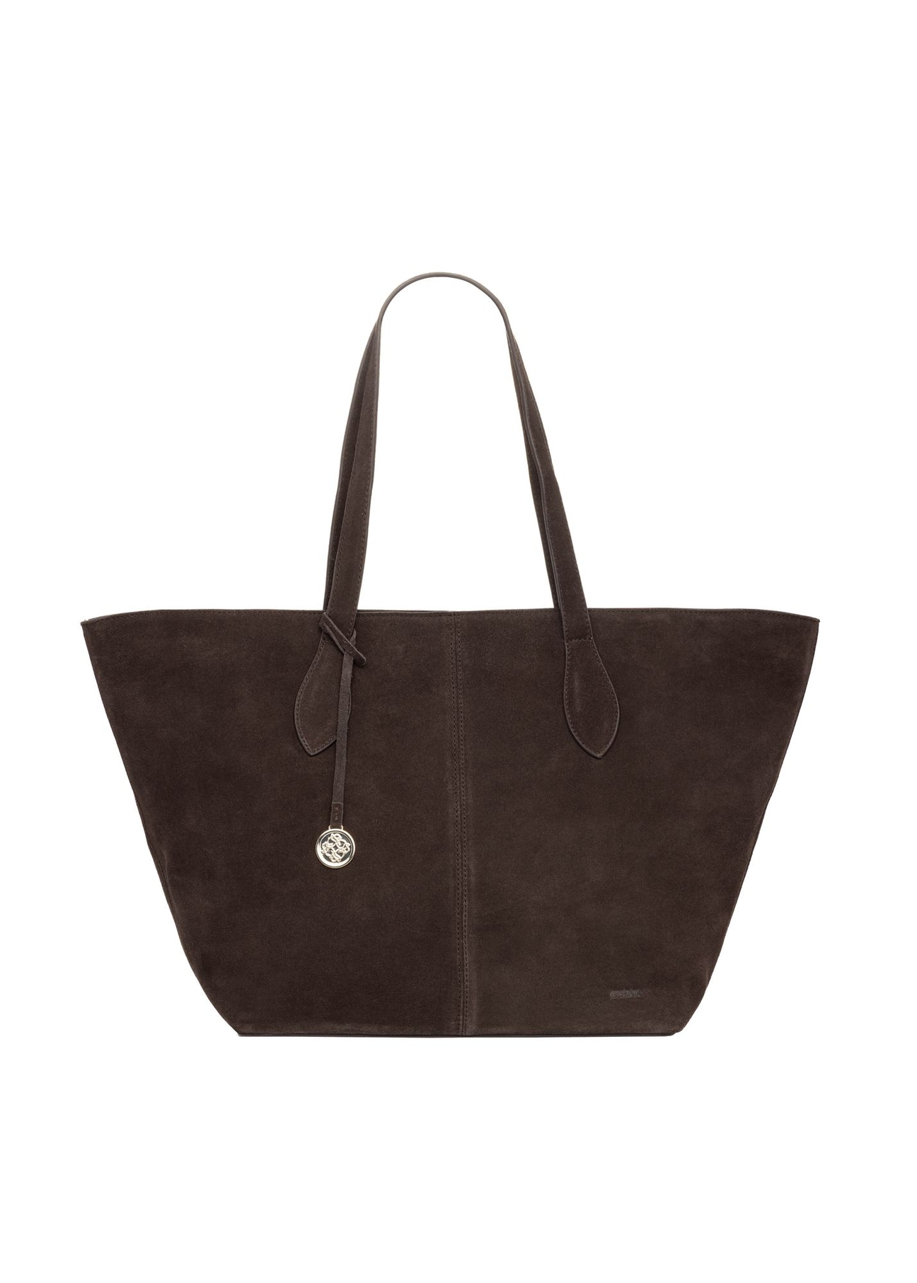 Brązowa torebka damska typu shopper TORES-1407-1I(Z26) - widok produktu z przodu, na białym tle. 