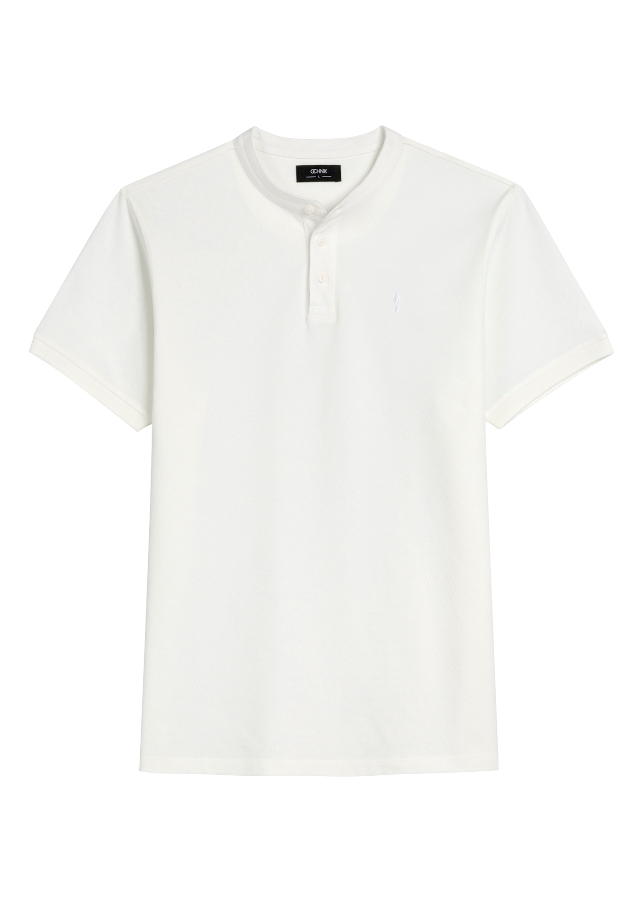Kremowa koszulka polo męska POLMT-0061-0B(W26), widok produktu z przodu na białym tle.