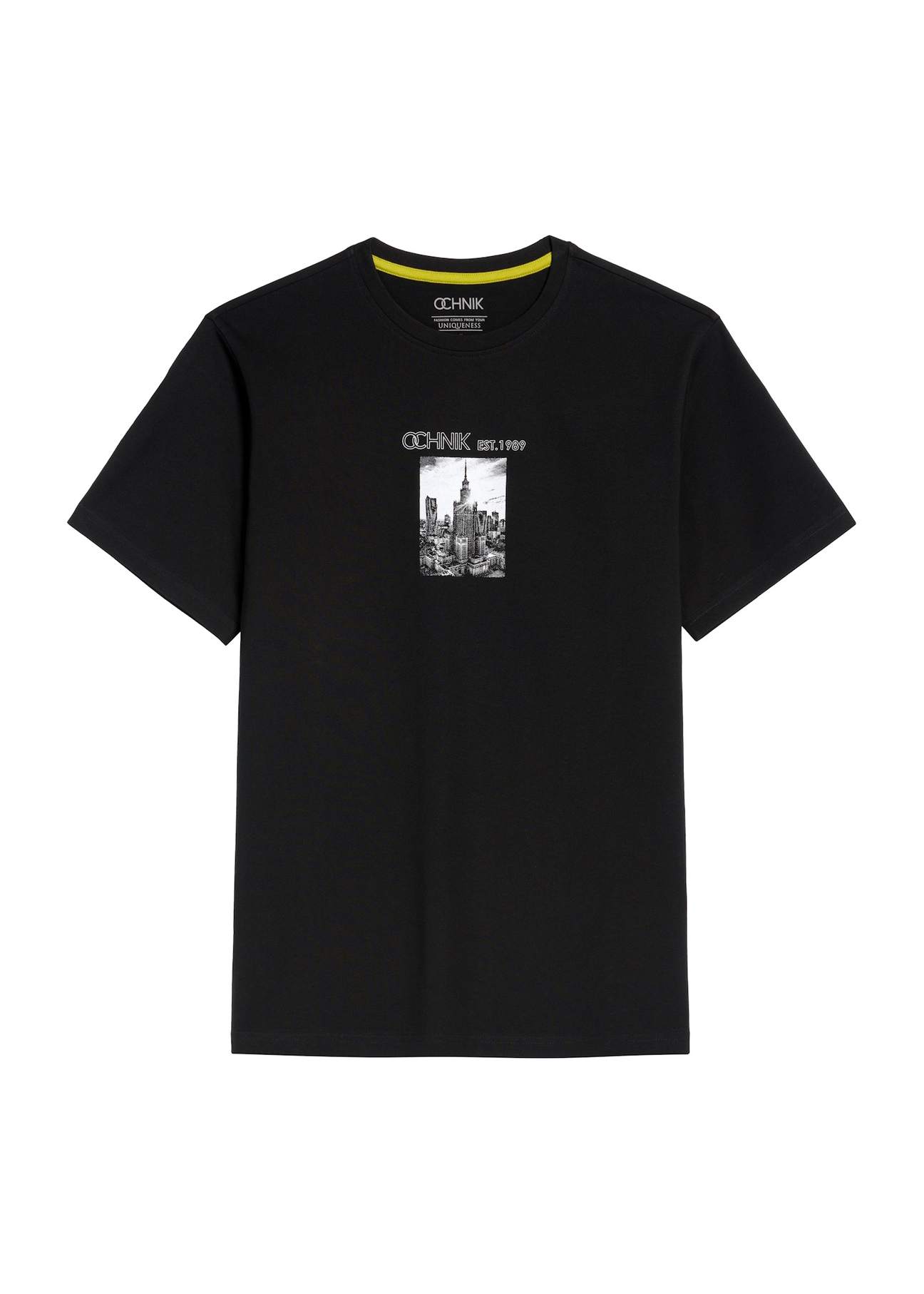 Czarny T-shirt męski z nadrukiem TSHMT-0132-99(Z25), widok produktu z przodu na białym tle.