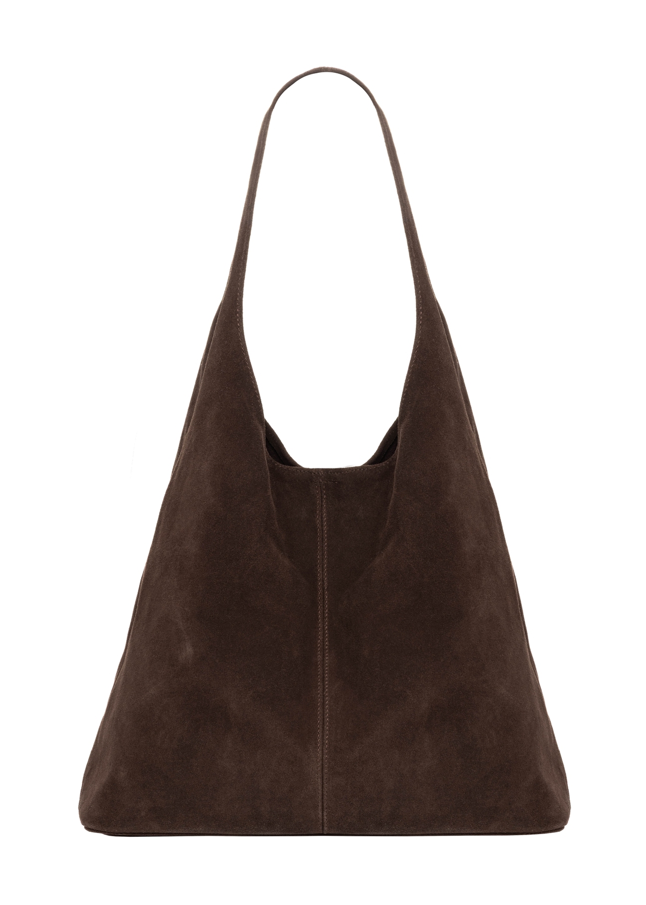 Brązowa zamszowa torebka shopper TORES-1403-1H(Z26). Widok od tyłu na białym tle.